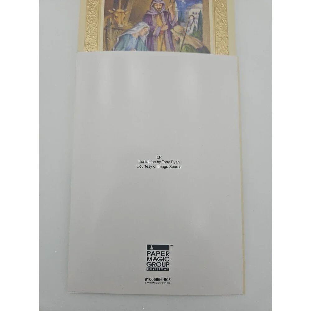 Greeting Merry Christmas Card Nativity Baby Jesus Gold Foil Kmart VTG Bethlehem
